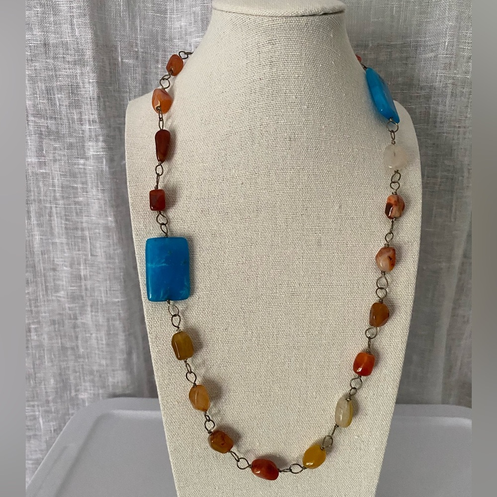 23” Necklace with Blue & Earth Toned Stones.